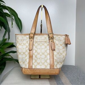 Coach MIK-8926 Signature Vintage RARE woven bucket natural vachetta leather